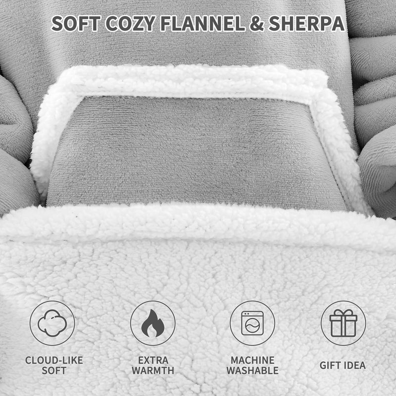 IFNOW Wearable Blanket Hoodie, Oversized Sherpa Fleece Hooded Sweatshirt with Eye Mask, Cozy and Giant Blanket Hoodie with Sleeves Extra Long for Adults Men Women, Grey - Image 5